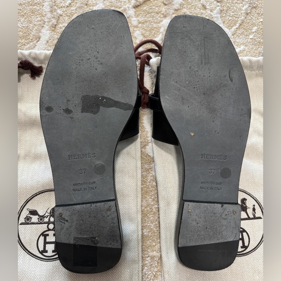 Hermes Calfskin Leather Sandals with Lock Palladium Hardware - Picture 5 of 6